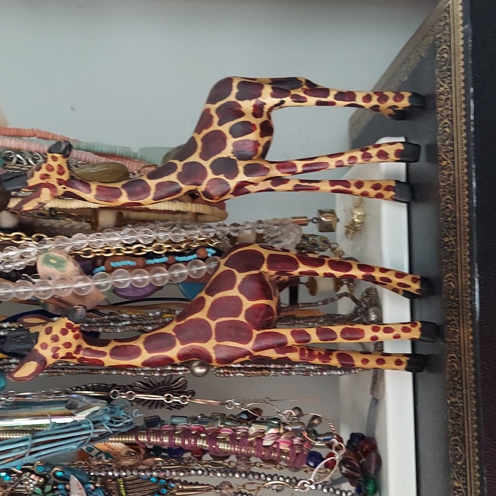 2 pc Hand-carved wooden giraffes  Kenya African decor statues